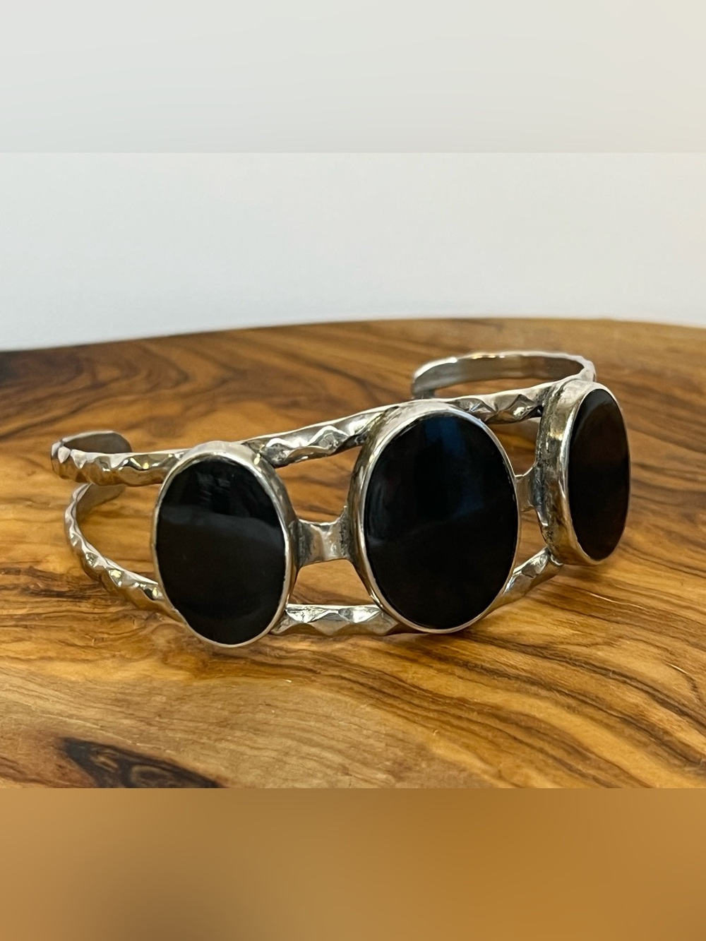 Vintage Mexican Sterling Silver Black Onyx Cuff Bracelet MEXICO 925
